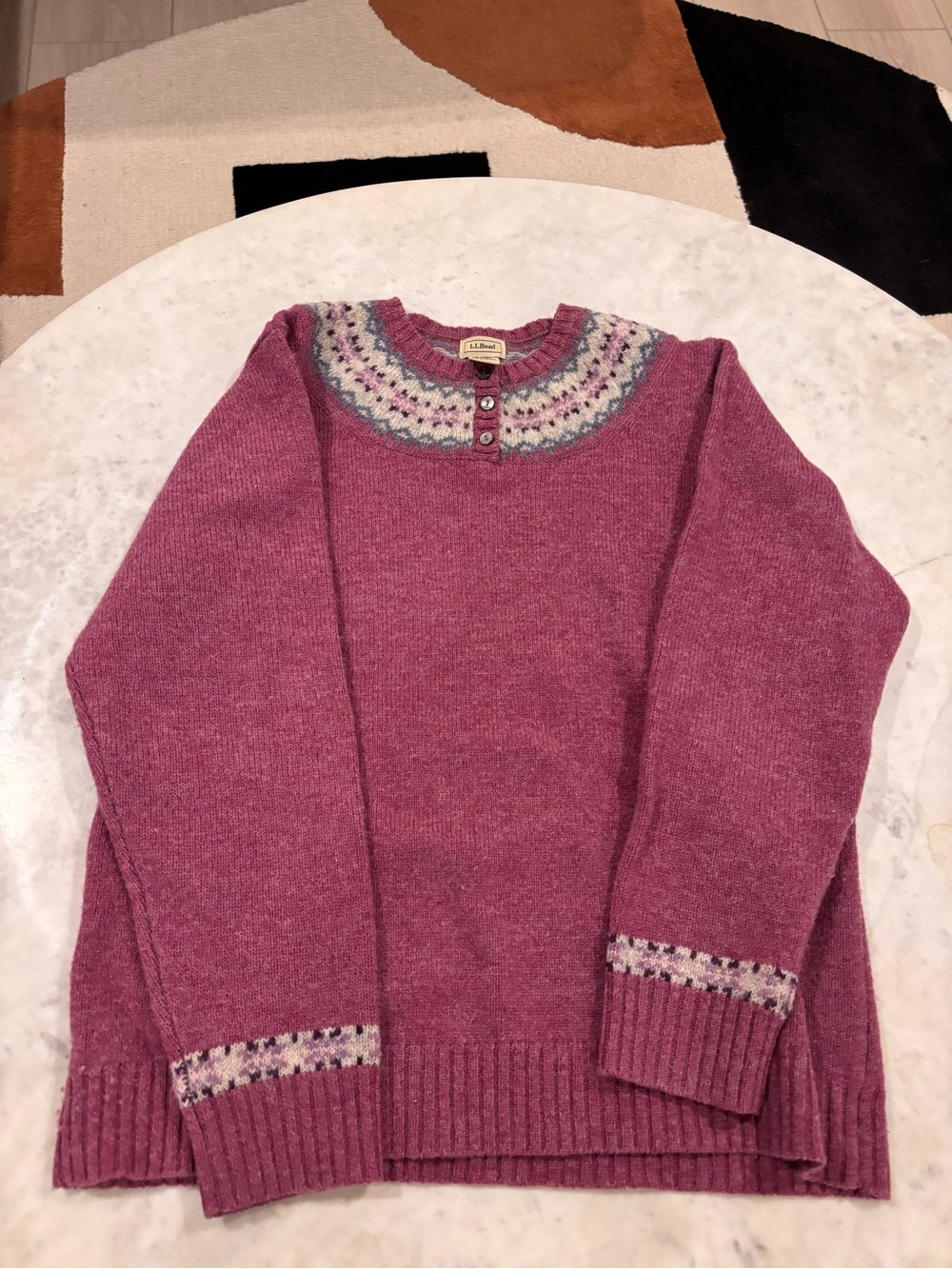 L.L. Bean Rose-Pink Nordic Yoke Crewneck Sweater